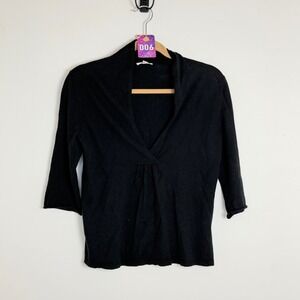 EILEEN FISHER Petite Black Cotton Cashmere VNeck Dolman Sleeve  Sweater PS